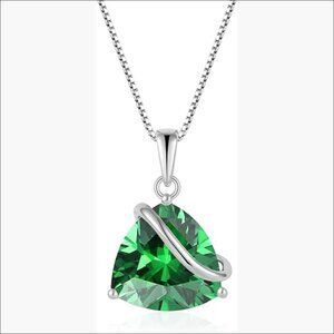 925 Sterling Silver Triangle Cut CZ Halo Pendant Necklace Infinity Jewelry